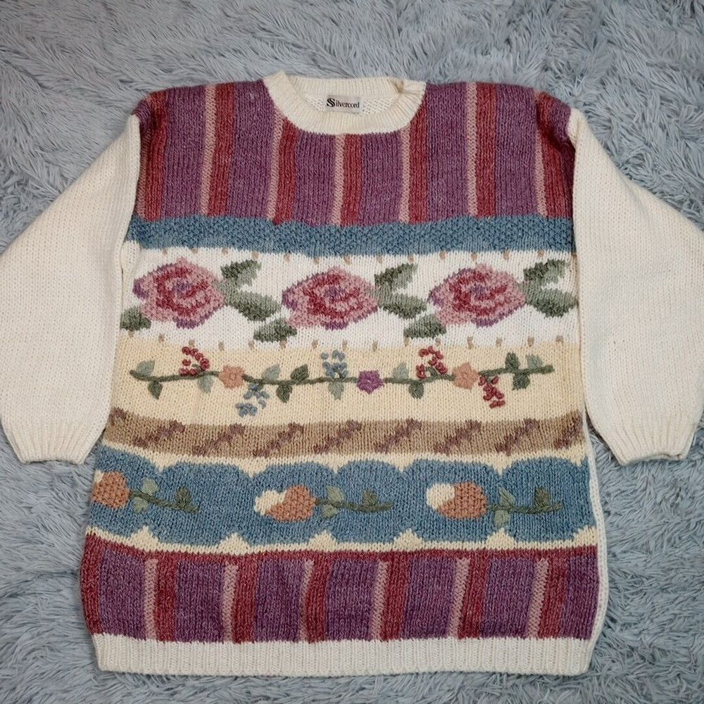 Vintage Silvercord Sweater Womens‎ L Floral Cottage Core Fairy Cozy Comfort